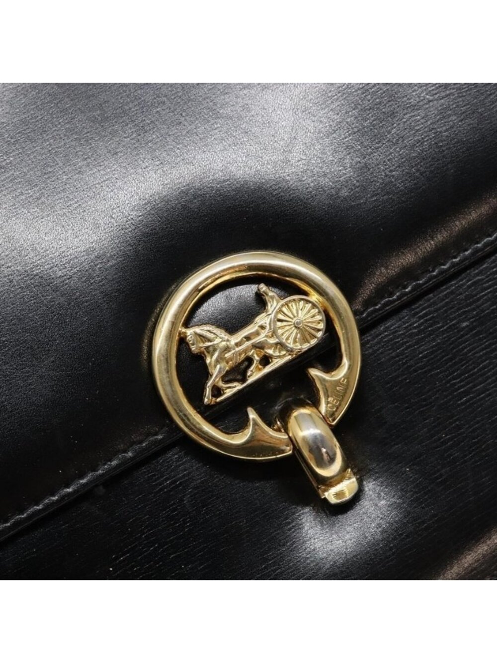 Authentic CELINE Horse Carriage Shoulder Bag Leather Black Gold - Picture 6 of 16